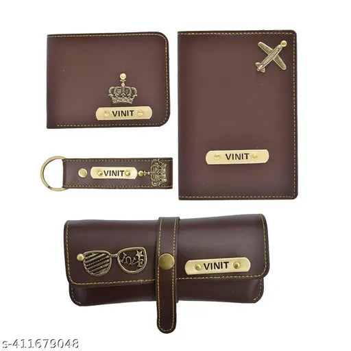 Personalized Men's Wallet, Keychain, Eyewear Case & Passport Cover with Name. & Charm Gift Combo